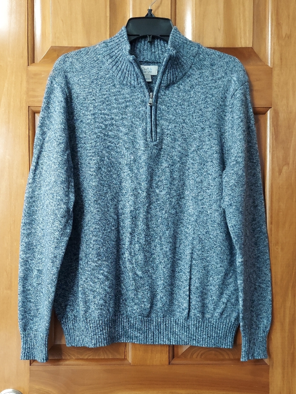 Croft & Barrow Men's Heathered Navy Quarter-Zip Sweater, Size Large, Like New